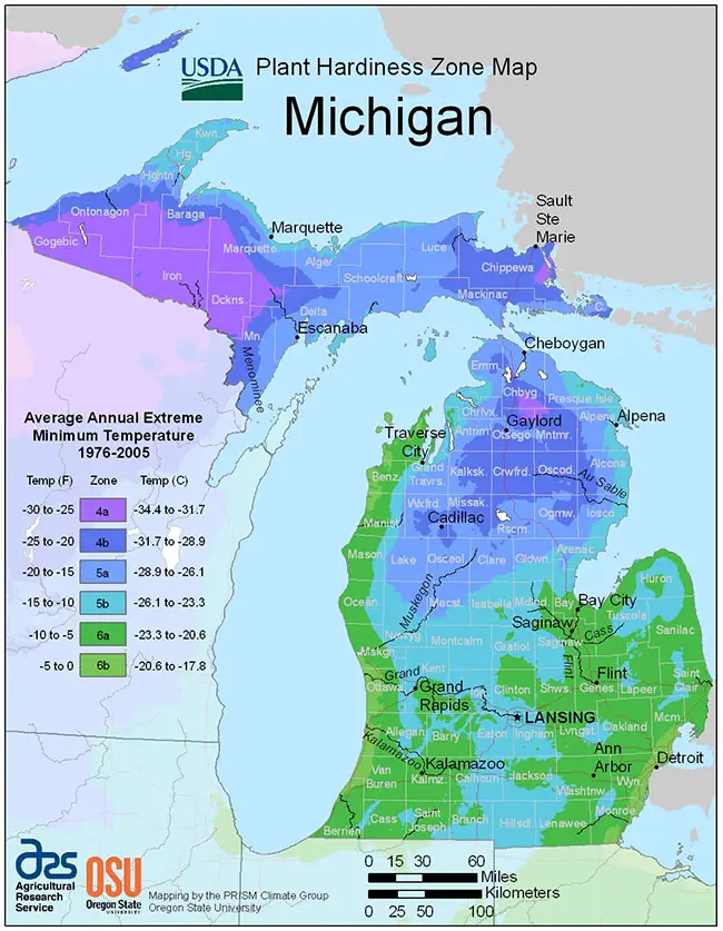 Michigan USDA Zones.