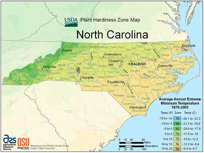 North Carolina USDA Zones